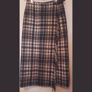 Eddie Bauer Plaid Fringe Wool Blanket Skirt Sz 12